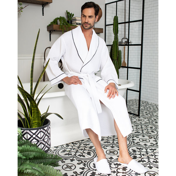 LOTUS LINEN Waffle Piping Robes Hotel/Spa Luxury Cotton Bathrobes